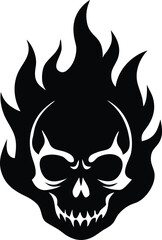 fire flaming skull silhouette vector illustration  symbol