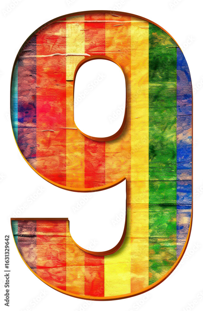 Poster png rainbow with number 9 pattern font