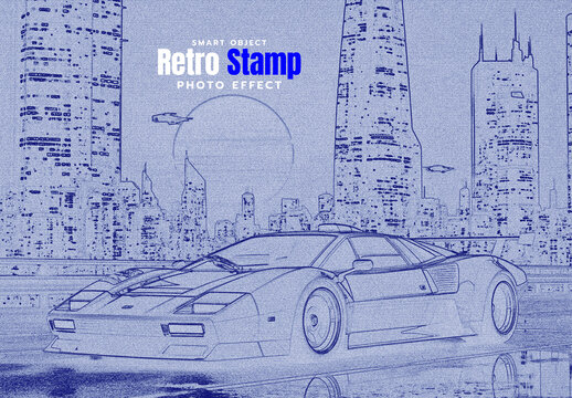 Retro Blueprint Stamp Photo Effect