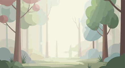 Obraz premium Forest with obscured trees and bushes for story, game background, art