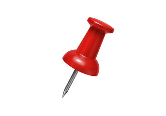 A single red thumbtack isolated on a transparent background, a common office supply for attaching paper to boards