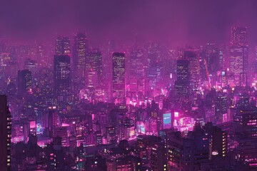 Obraz premium Nighttime view of Tokyo City illuminated with vibrant neon lights showcasing a blend of modern architecture and a dynamic urban atmosphere