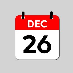 December 26 Day Calendar Vector illustration 