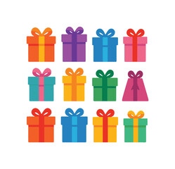 Collection of colorful gift boxes with ribbons isolated on white background silhouette