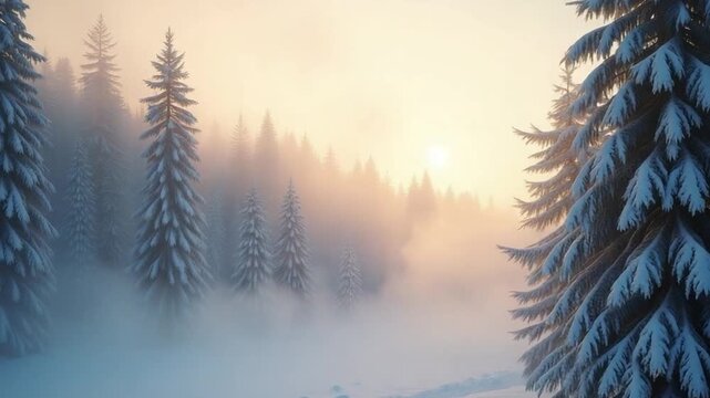 Misty Pine Forest in Winter - Enchanted Solstice Atmosphere
