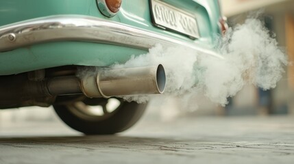 Vintage Vehicle Tailpipe Emitting Visible Exhaust Fumes Outdoors