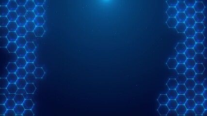 Glowing hexagonal plexus pattern sleek tech frame on deep blue space, evoking futuristic energy. for digital interfaces, cyber themes, blockchain animation, virtual networks, advanced UI backgrounds. - Powered by Adobe