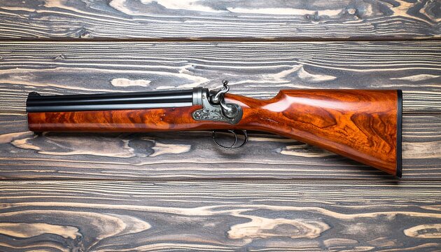 Antique double-barreled shotgun on wood