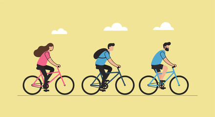 Fototapeta premium People cycling outdoors with clouds, for active lifestyle and transportation ads