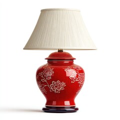 Red ceramic table lamp with cream shade (2)