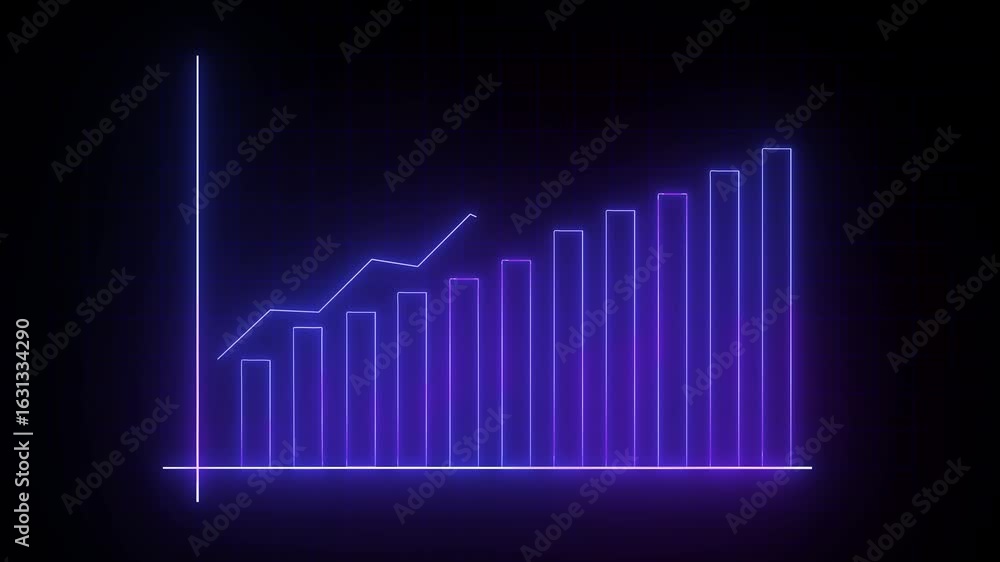 Poster seamless purple bar graph loop. animated business success data and visual analytics. purple glowing 