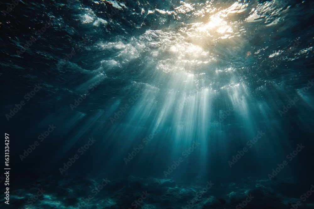 Aufkleber abstract underwater background featuring sunbeams breaking through the surface, creating a serene an