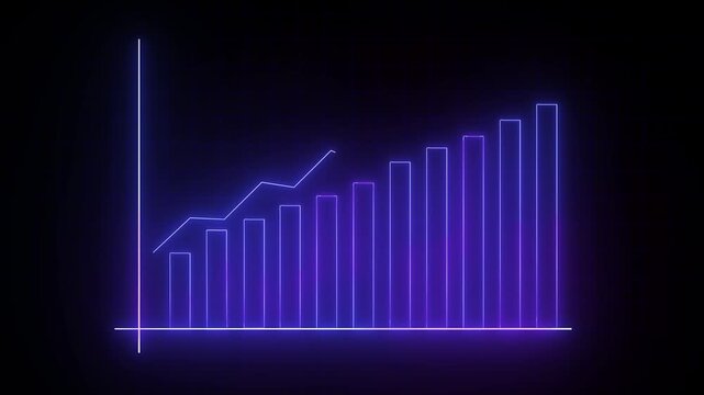 Seamless purple bar graph loop. Animated business success data and visual analytics. Purple glowing bar graph. Animated chart showing upward trend and success in 4K.