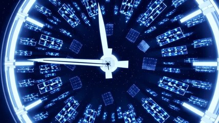 Futuristic Digital Clock Displaying Precise Time with Glowing Blue Neon Elements in a High-Tech Environment - Powered by Adobe