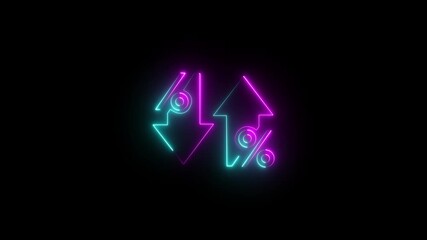 line of percentage sign icon and direction down arrow glowing neon red and blue color with business profit concept business chart sign symbol on black background - Powered by Adobe