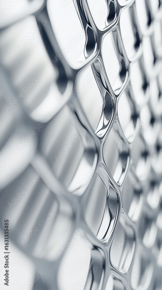 Poster reflections and textures of a metallic mesh design in a bright environment showcasing intricate patt