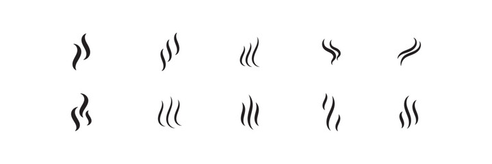 Smoke, steam flat line icons. steam smoke set vector silhouette on white background. Hit stink, coffee, fragrance flame elements. eps10