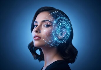 Stunning woman with futuristic technology interface