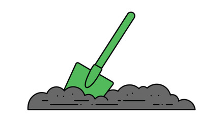 Shovel digs into dirt on plain background for agriculture use in presentations