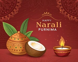 Happy Narali purnima background illustration for social media, indian festival Narali purnima social media post template banner	