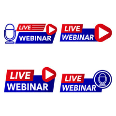 Webinar icon vector. Live learning label. Blue red banner. Online mic symbol. EPS 10.