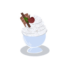 Vector illustration Vanilla ice cream in a bowl with chery and chocolate
