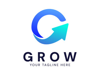 Modern grow Business with letters G overlapping curved Growth arrow logo vector design concept. Growth logotype symbol for digital finance, ui, technology, investment, business, website, financial.