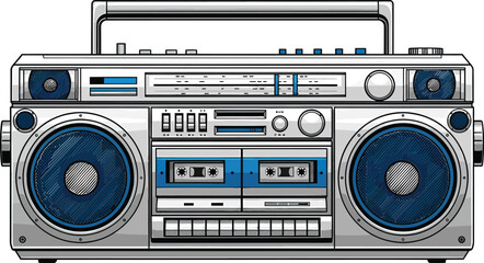 Retro Y2K boombox ghetto blaster with dual cassette deck vector art.