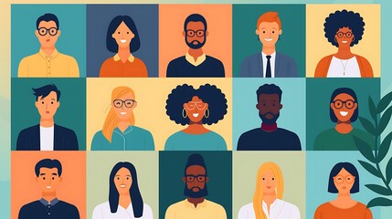 Diverse team meeting online vector illustration of people connecting virtually for conference call