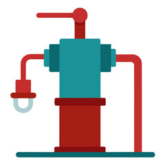 Vintage water pump with red and teal colors