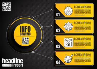 Black yellow 4 step infographic layout for presenting