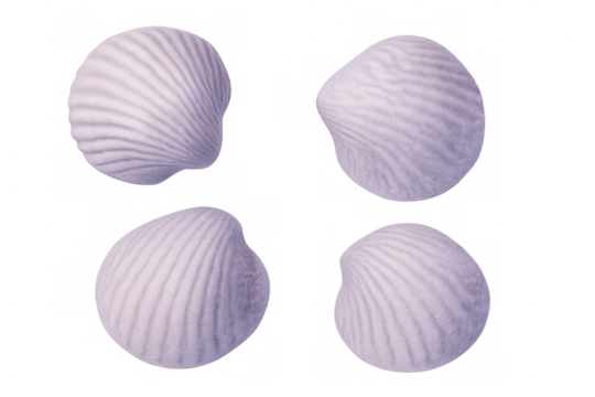 3d rendering of four purple scallops with detailed textures, isolated on a transparent background, perfect for summer and beach-themed projects - Powered by Adobe