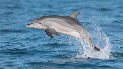 Fototapeta premium Dolphin leaping gracefully out of the ocean water
