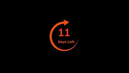 11 days left to go with timer animation on black background.Days go sale price offer promo deal timer.Days countdown.