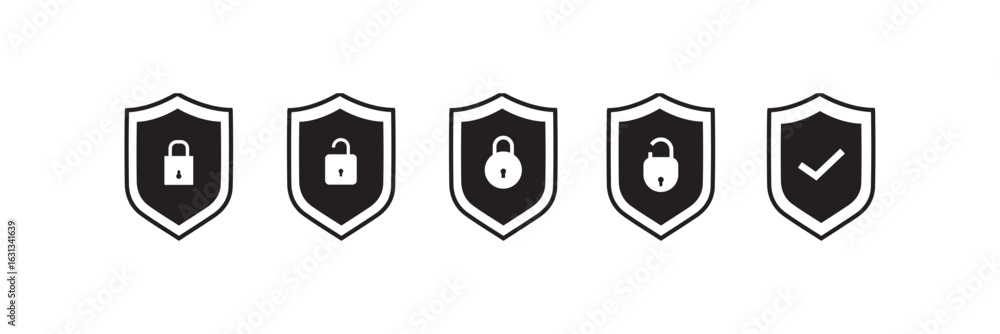 Aufkleber set of security shield icons. security shields logotypes with check mark and padlock. security shiel