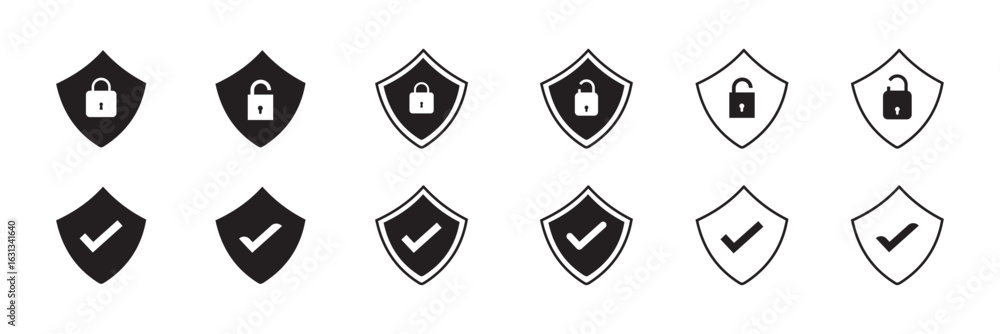 Aufkleber set of security shield icons. security shields logotypes with check mark and padlock. security shiel