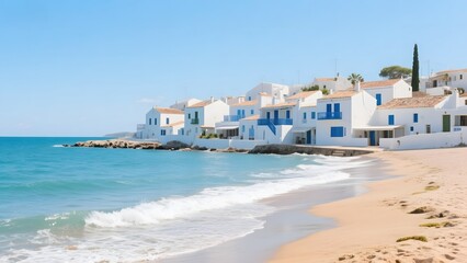 Obraz premium Charming White Houses Along a Sandy Beach with Turquoise Waters