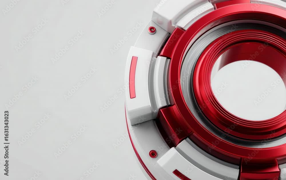 Aufkleber futuristic abstract circular design in red and white with metallic elements showcasing innovation an