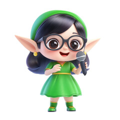cute little kid wearing green elf Christmas costume on white background. Generative AI