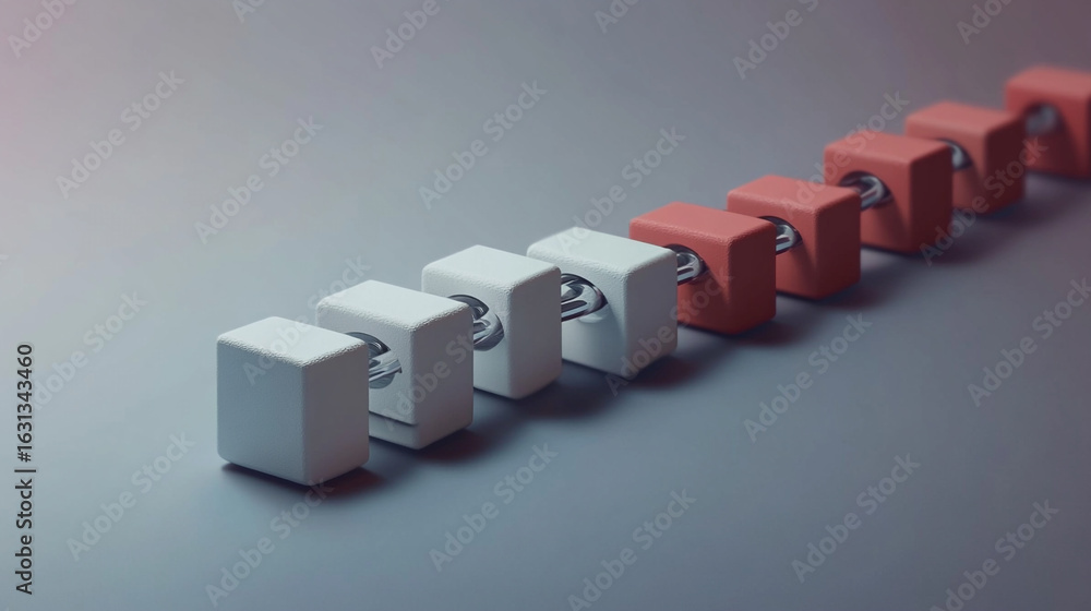 Poster connected cubes in white and red a visual representation of a chain or sequence