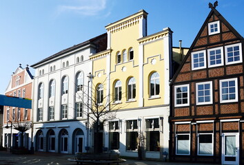 Obraz premium Historical Buildings in the Old Town of Verden at the River Aller, Lower Saxony