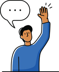 Person raising hand with speech bubble, discussion icon, vector.