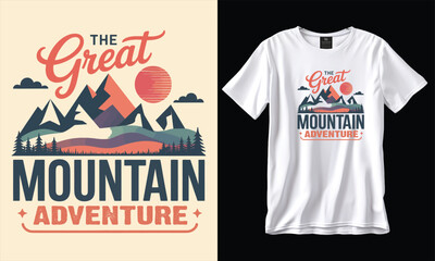 The Great Mountain Adventure Vintage T-Shirt Design – Colorful Pastel Adventure Graphic for Wilderness Explorers, Travel Enthusiasts, and Hiking Lifestyle