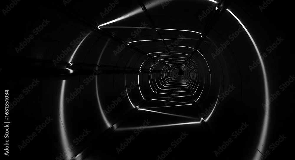Poster monochromatic illumination creating an endless concentric tunnel effect forming optical illusion