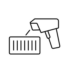 A vector icon of a handheld barcode scanner reading a label, representing product identification and logistics tracking, created in line style with editable stroke