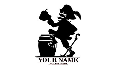 illustration pirate with knife and barrel on white background. pirate with knife and barrel vector illustration, pirate logo design. Talk like a pirate day