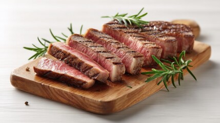 Fototapeta premium sliced meat steak wooden background