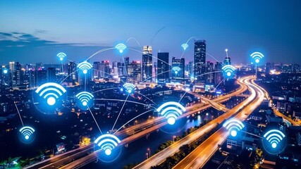 Smart city wifi network at night - Powered by Adobe