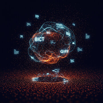 Photorealistic Big Data Clusters Processed by AI Servers with Halftone Pattern.