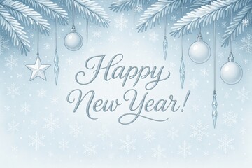 New Year celebration background featuring delicate ornaments and snowy accents for a festive atmosphere